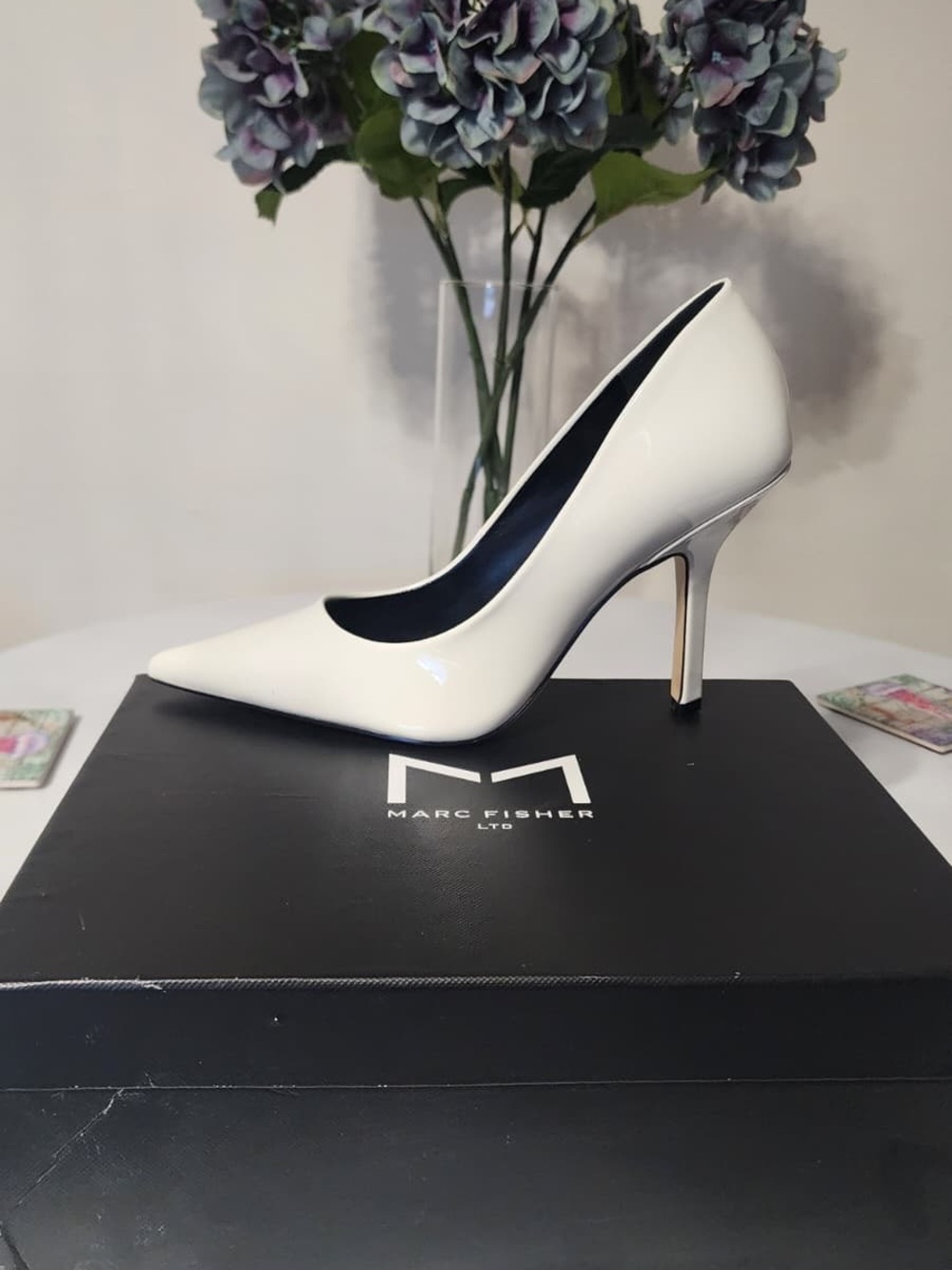 Marc Fisher White Patent Pointed Toe Stiletto Heel
